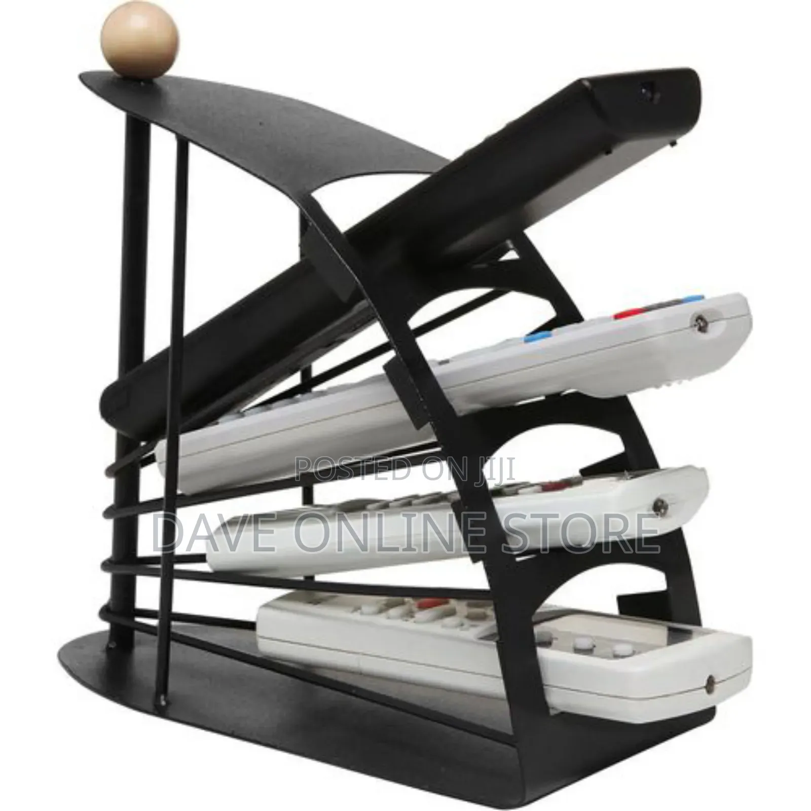 Black Metal Fan Design 4 Slot TV Remote Control Caddy