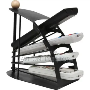 Black Metal Fan Design 4 Slot TV Remote Control Caddy