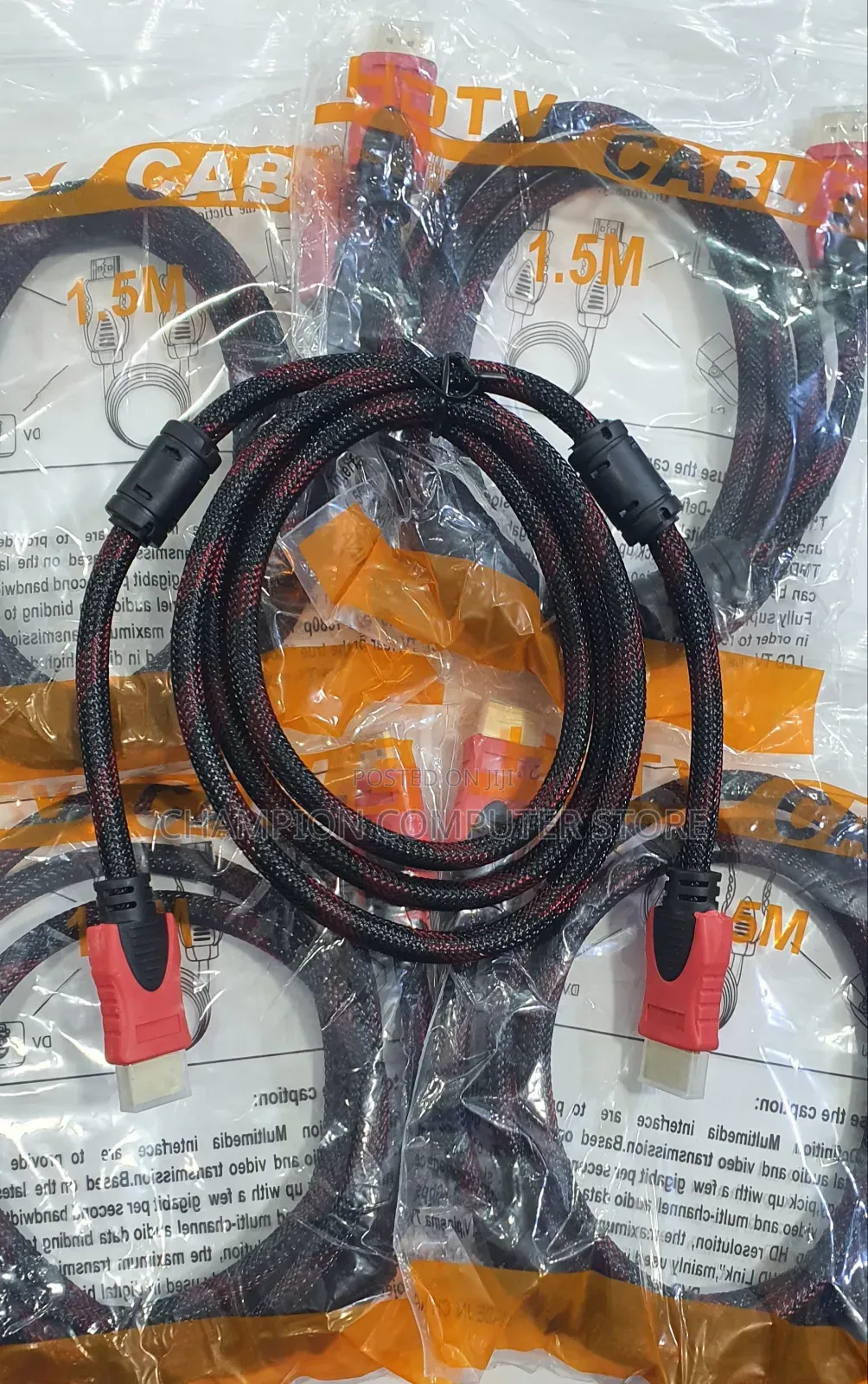1.5m Metre Black and Red Braided Hdmi Cable High Speed 1.4v