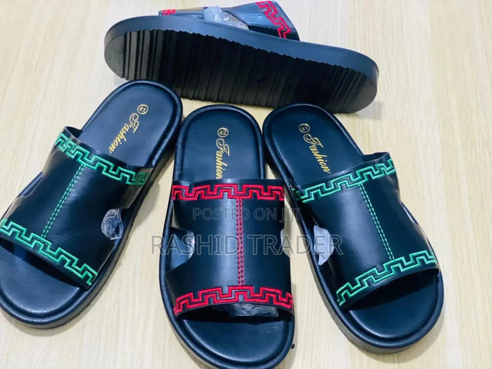 Double Buckle Leather Slides