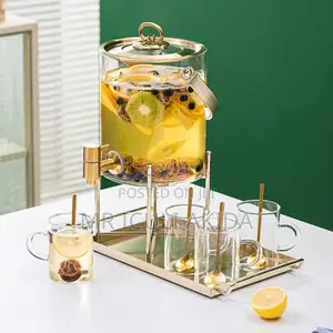Cold Gold Glass Juice Tap Tank Dispenser WTH Tray 6cups