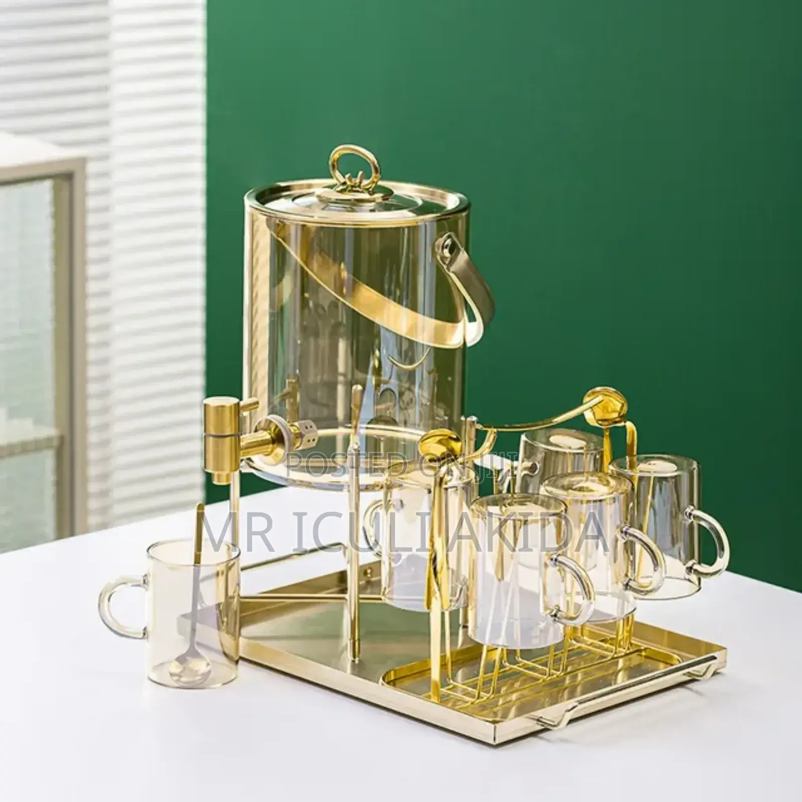 Cold Gold Glass Juice Tap Tank Dispenser WTH Tray 6cups