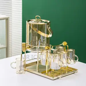 Cold Gold Glass Juice Tap Tank Dispenser WTH Tray 6cups