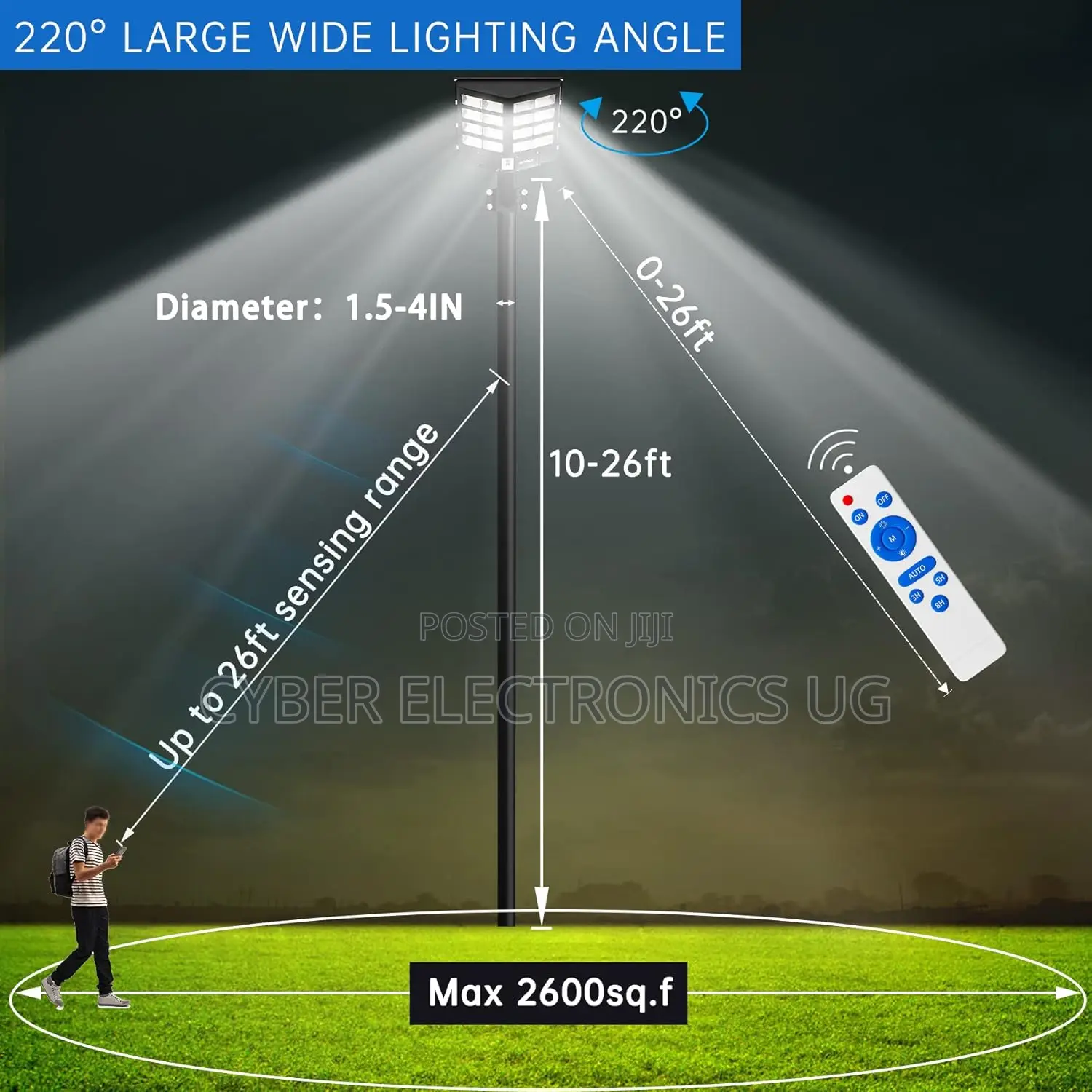 1pc 1000w Solar Street Light Outdoor With Motion Sensor and Remote