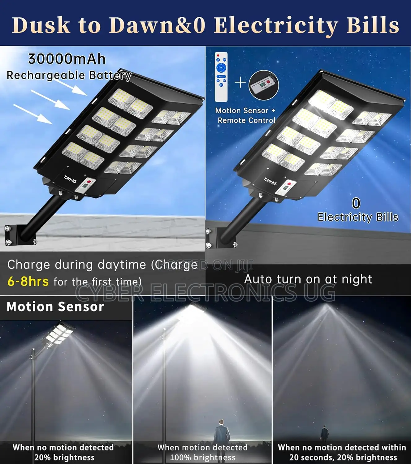 1pc 1000w Solar Street Light Outdoor With Motion Sensor and Remote