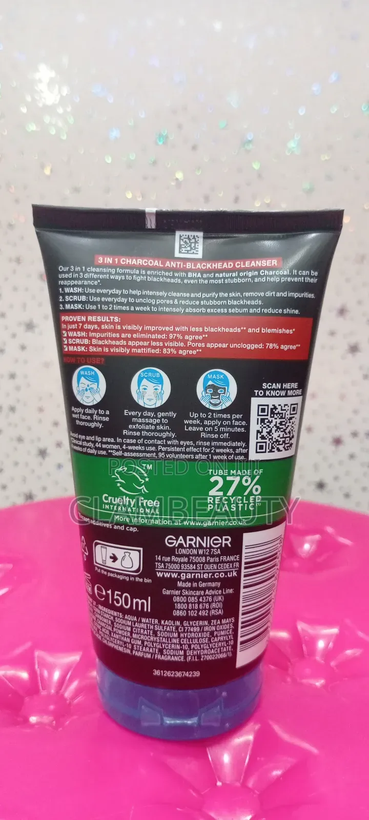 Garnier Pure Active 3 in 1 Charcoal Wash Scrub Mask