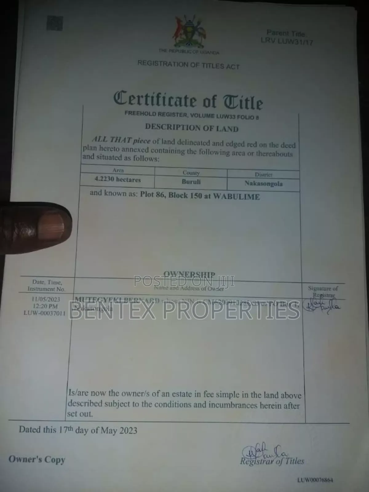 10 Acrs on Sale Along Nakasongola-Guruhigh Way Each at 30m