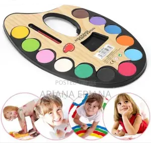 Photo - Large Artistic Palette With 12 Water Color and Paint Brush