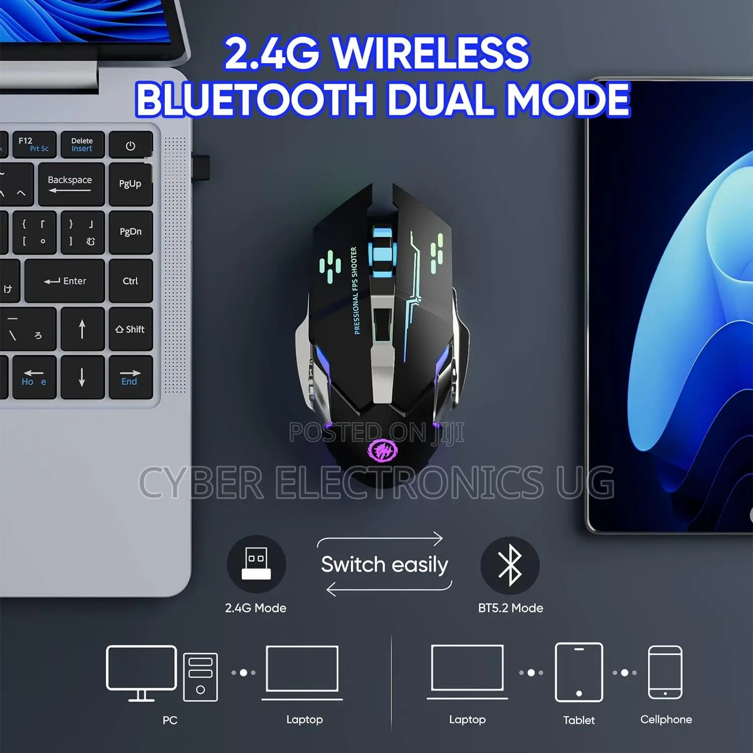 Bluetooth Gaming Mouse RGB Rechargeable 7 Colored