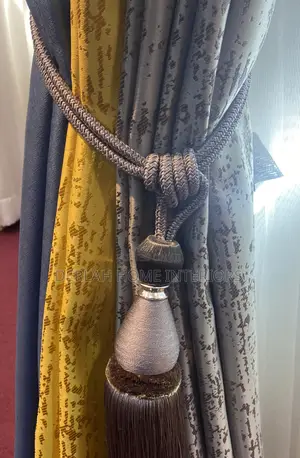 Black Out Curtains in Blue and Grey With Mastered Yellow