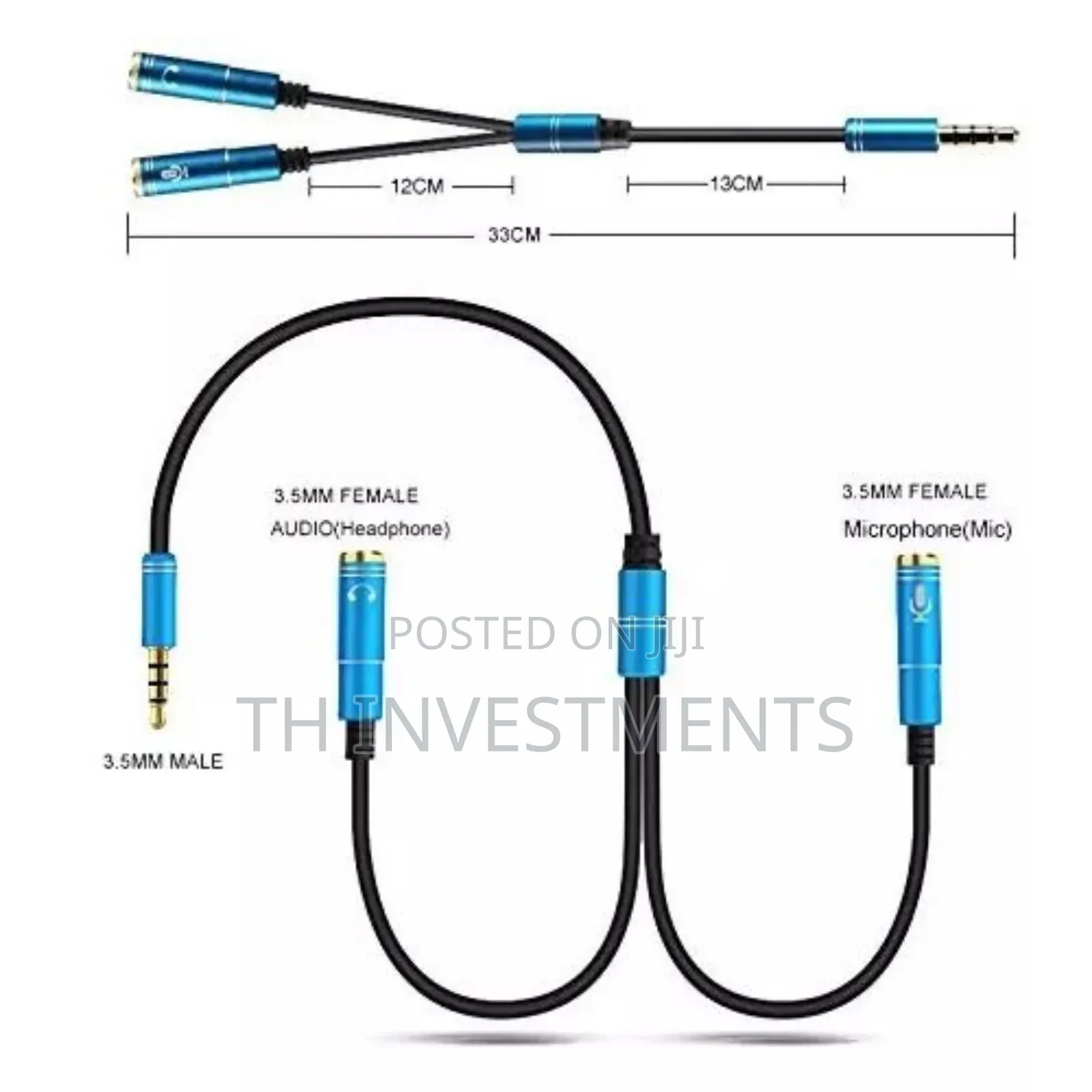 3.5mm 1 Male Jack Plug to 2 Female Sockets Y Splitter Cable