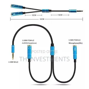 3.5mm 1 Male Jack Plug to 2 Female Sockets Y Splitter Cable