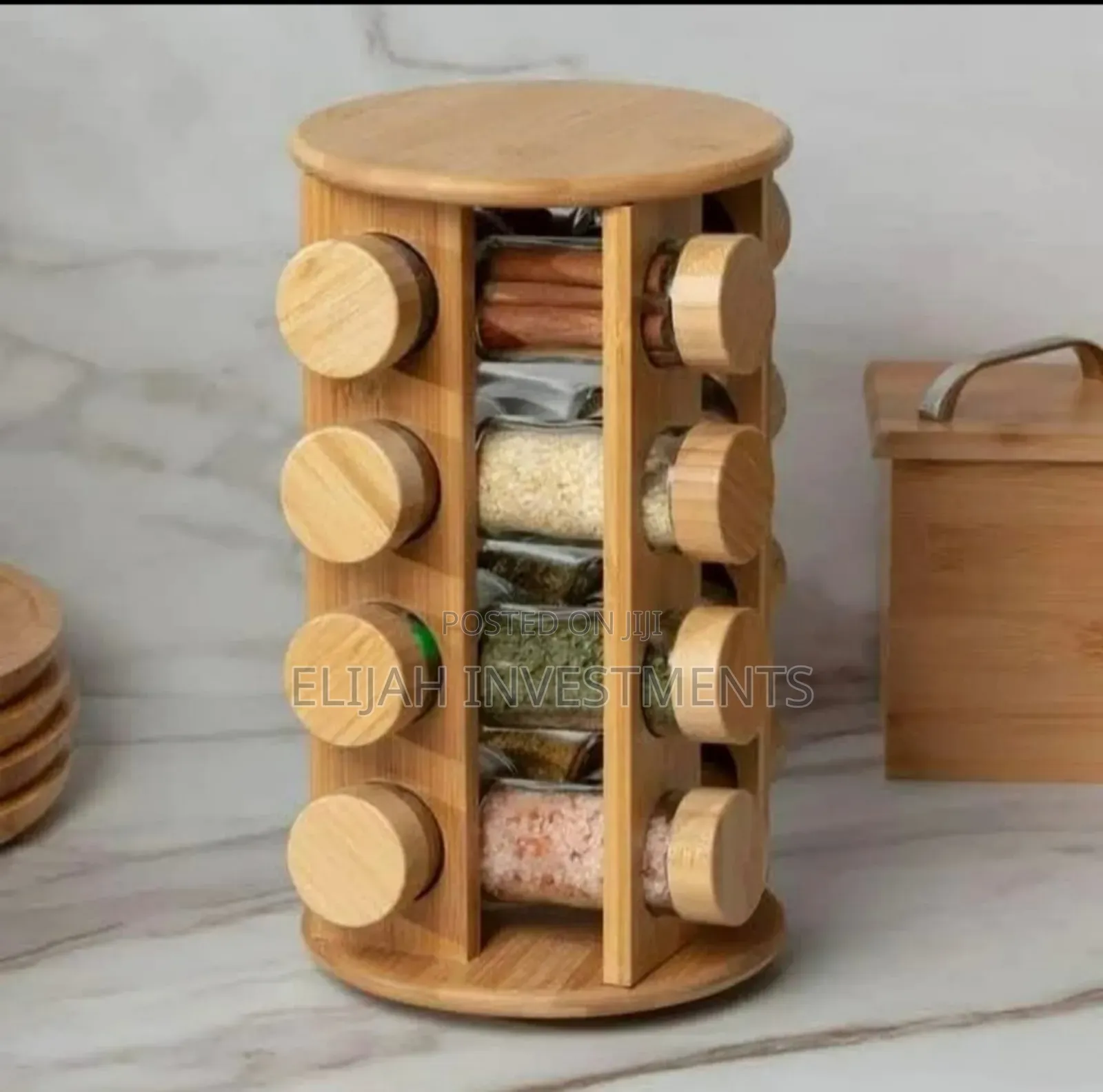 Space-Saving Bamboo Countertop 16 Jars Spice Rack