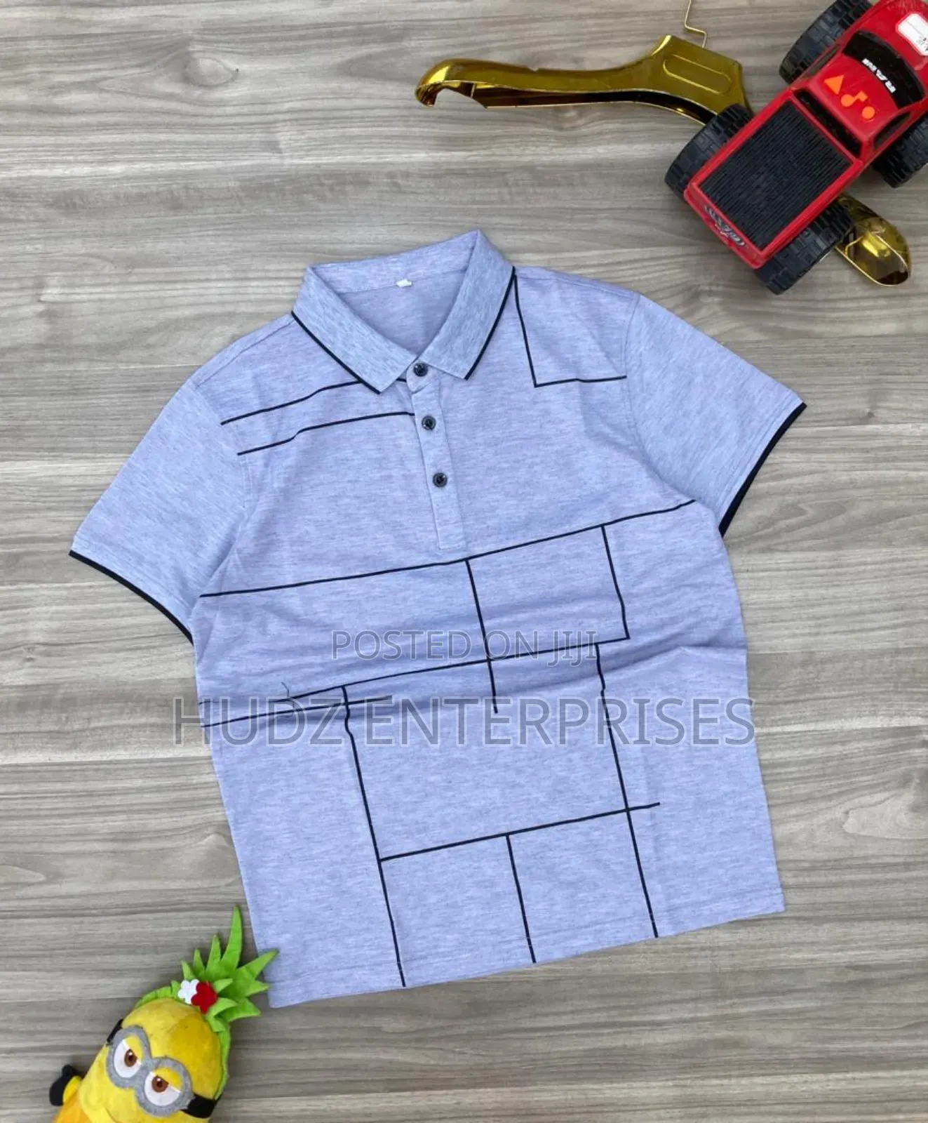 Light Grey With Stripes Collar T-Shirt
