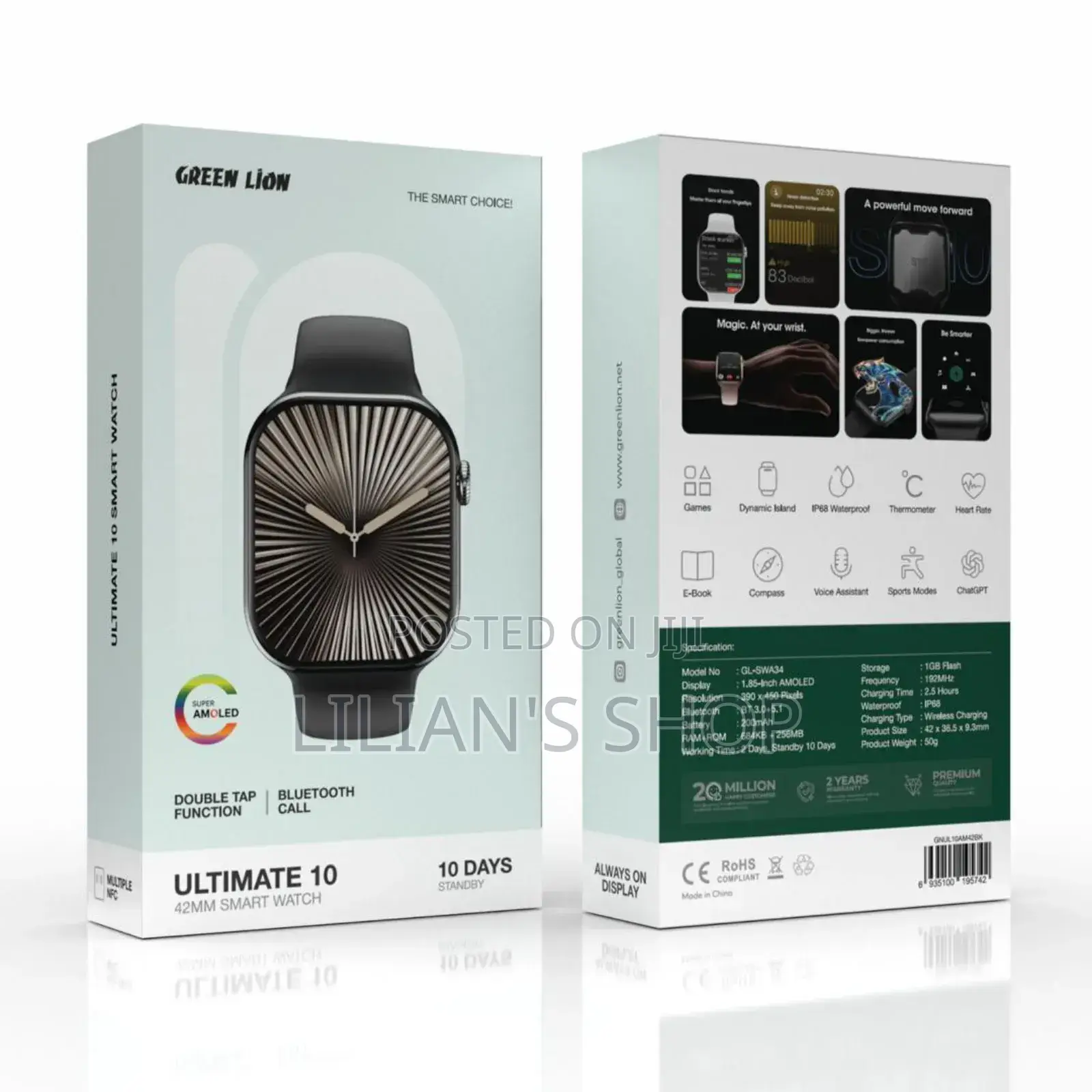 Greenlion Ultimate Waterproof 42mm Smart Watch Black