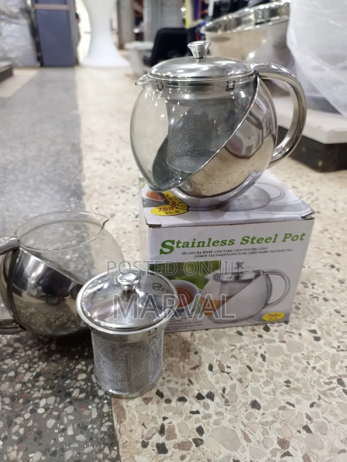 3/2cups Tea Pot (750mls) With Both Steel and Glass