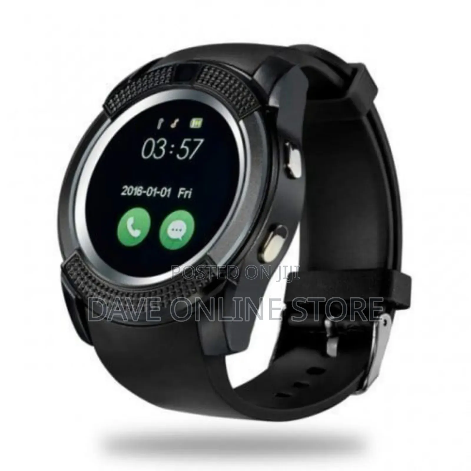 Silicon Round Smart Watch With Sim Card Bluetooth - Black