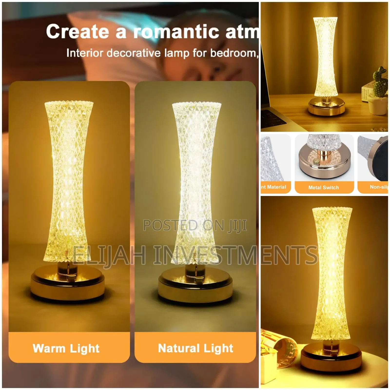 Creative Bedside Lamp Touch Dimmable Crystal Lamp