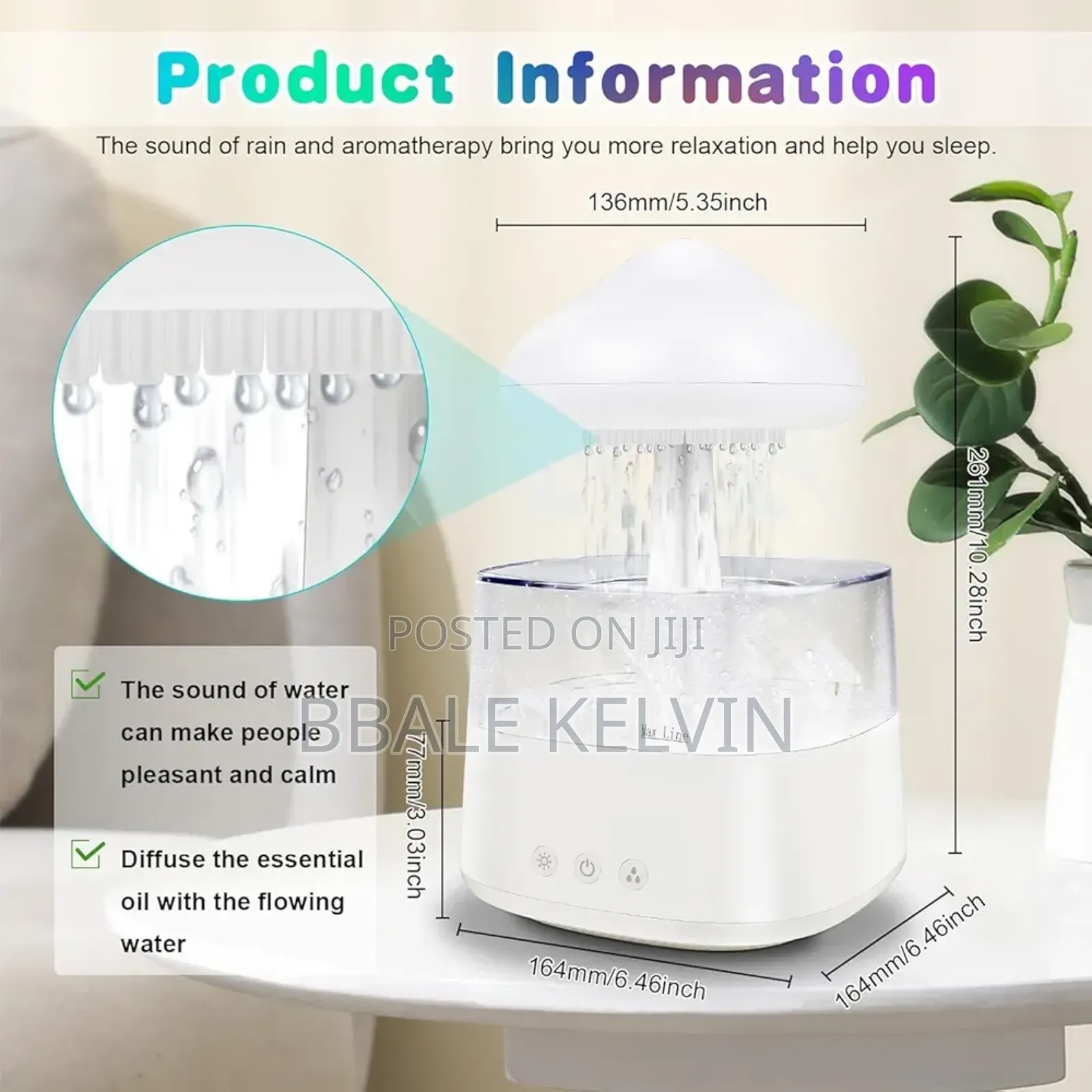 Rain Cloud Humidifier Diffuser With Water Drip Rain Sounds