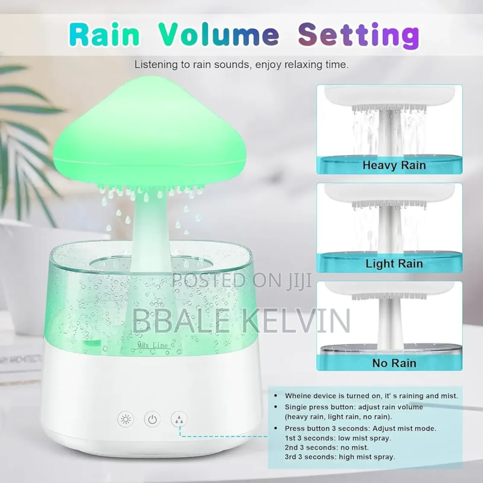 Rain Cloud Humidifier Diffuser With Water Drip Rain Sounds