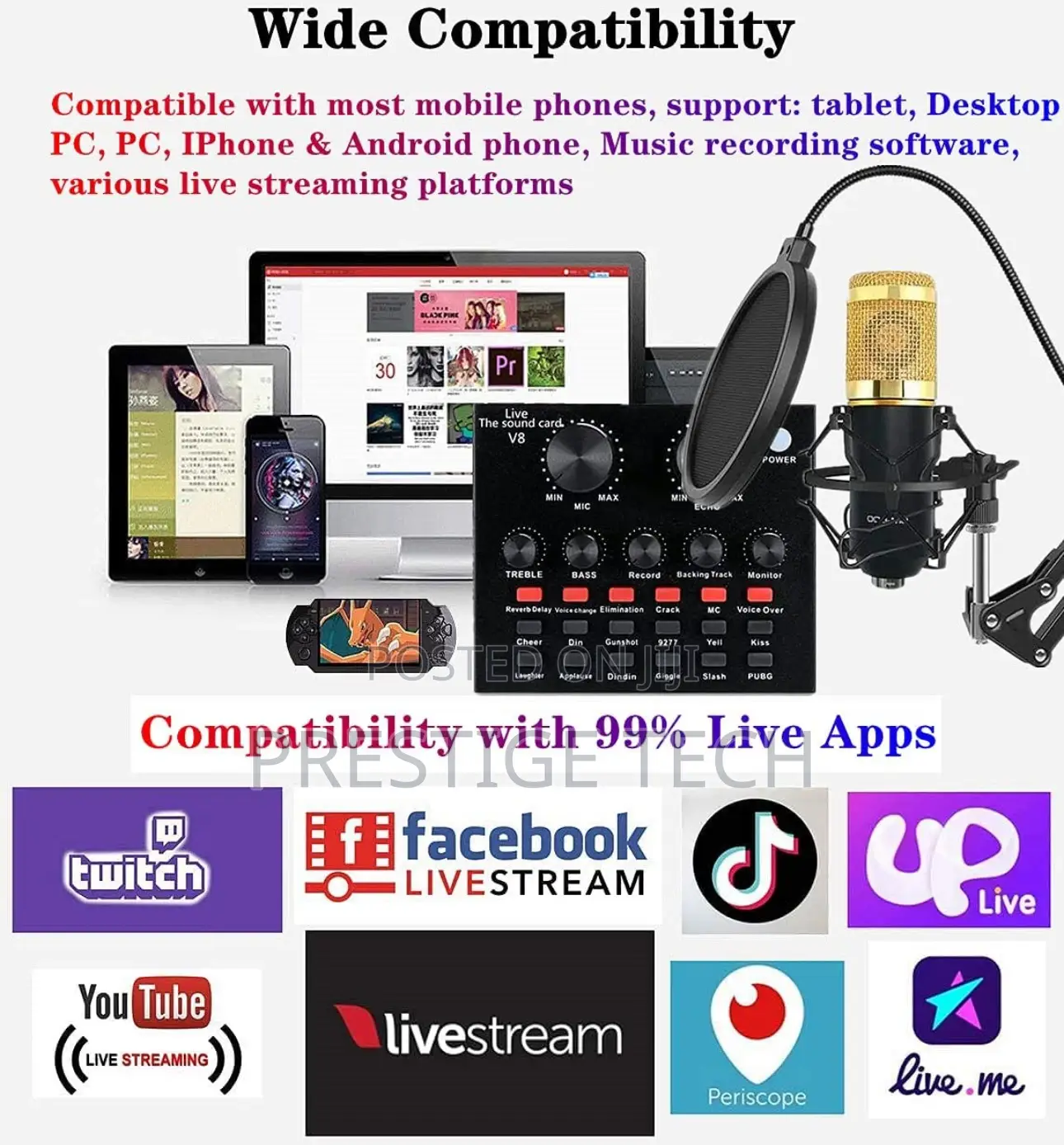 Bm800 Condenser Studio Microphone With V8 Soundcard Set