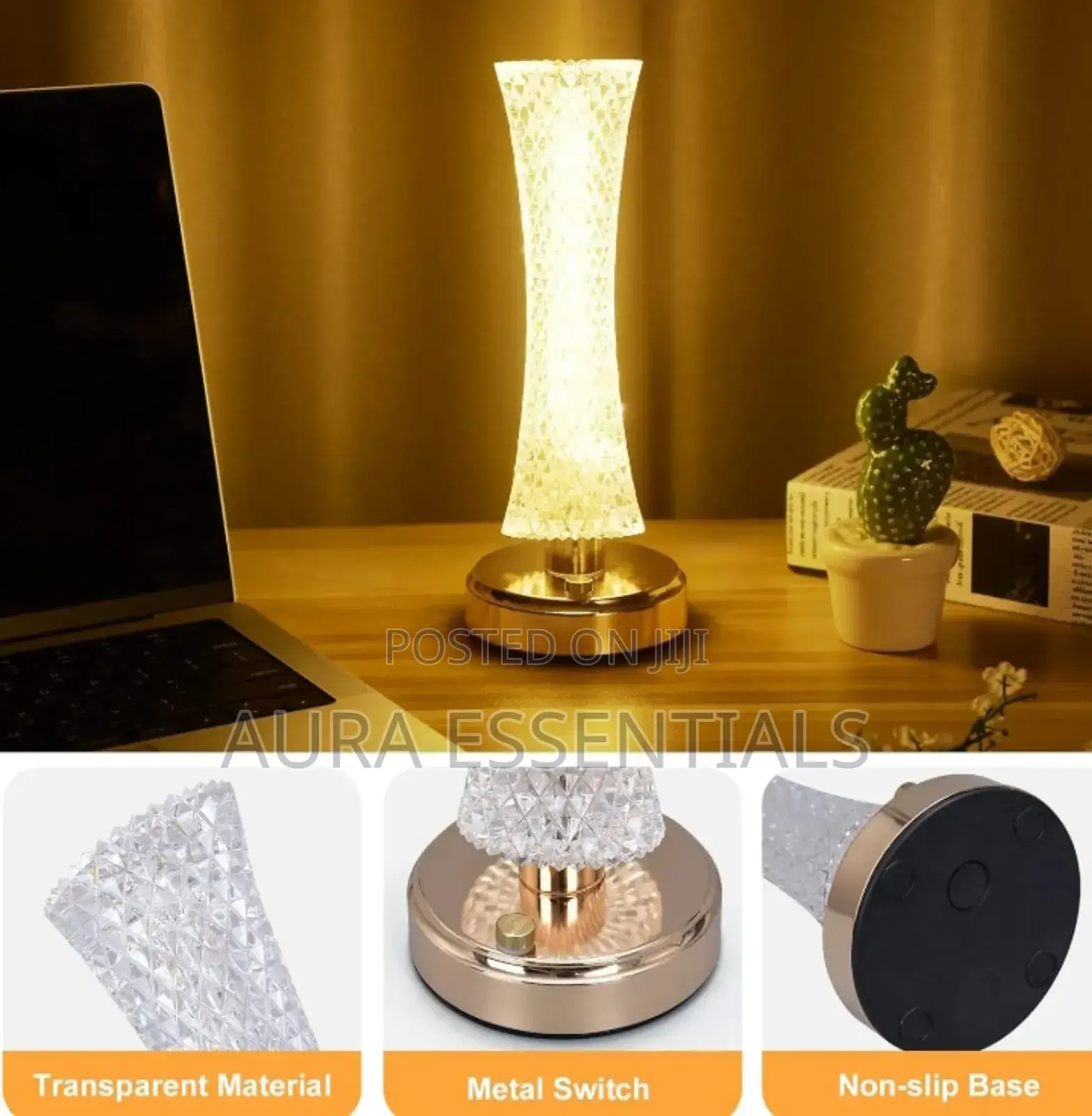 Bedside Lamp Touch Dimmable Crystal Lamp