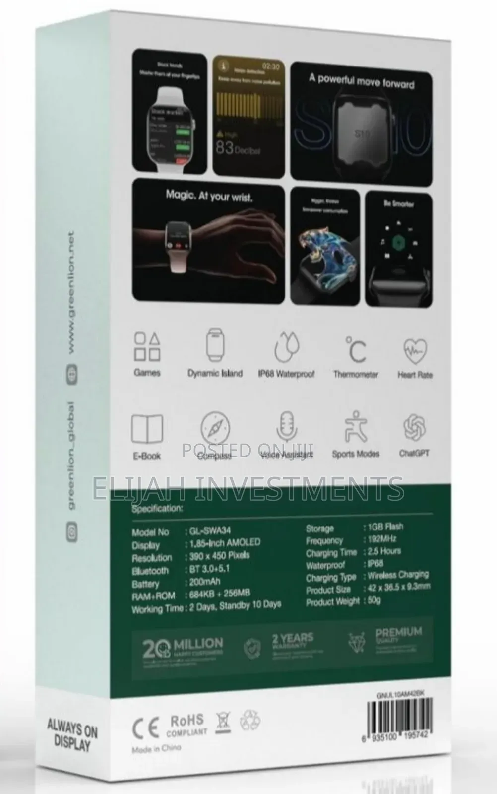 High Quality Green Lion Ultimate 42mm Black Smart Watch