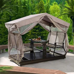 Photo - Outdoor 4 Seater Swing Chair With Pergola | Net and Table