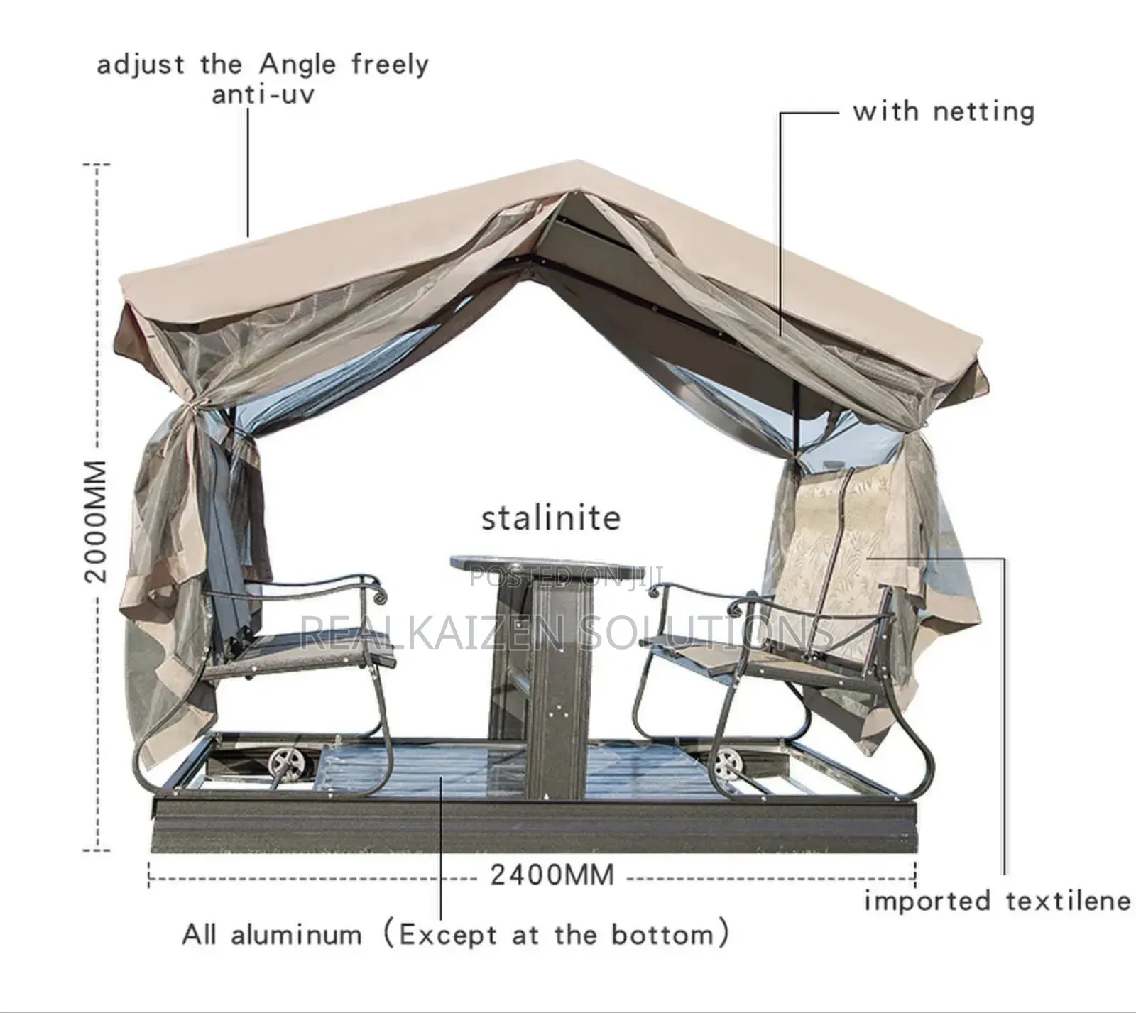Outdoor 4 Seater Swing Chair With Pergola | Net and Table