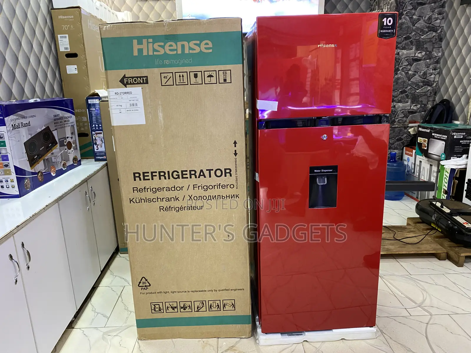 Hisense Double Door 270litres Red With Water Dispenser New