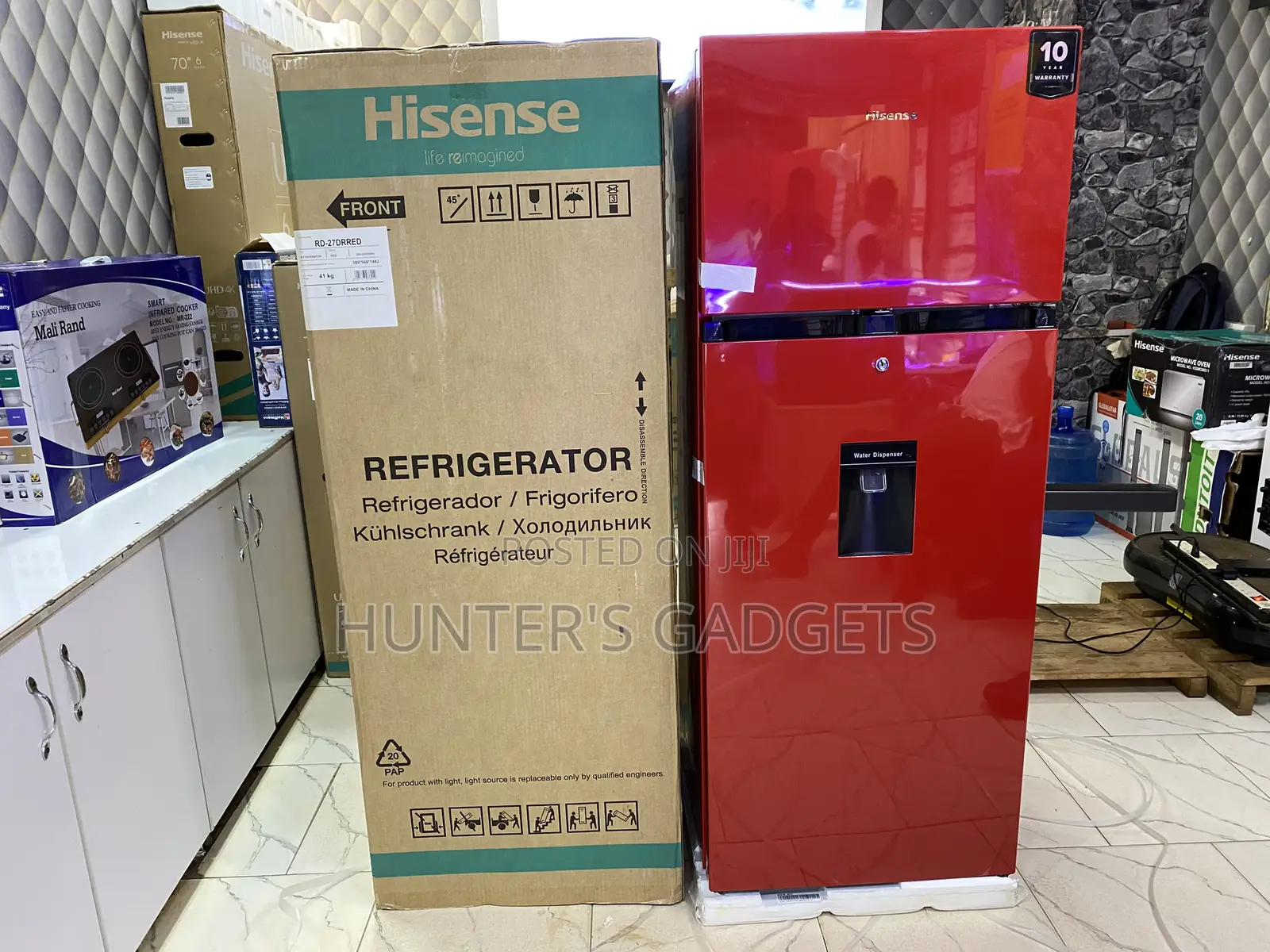 Hisense Double Door 270litres Red With Water Dispenser New