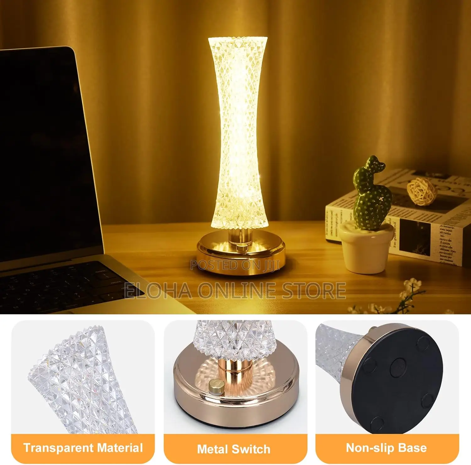 Dimmable Crystal Bedside Touch Lamp