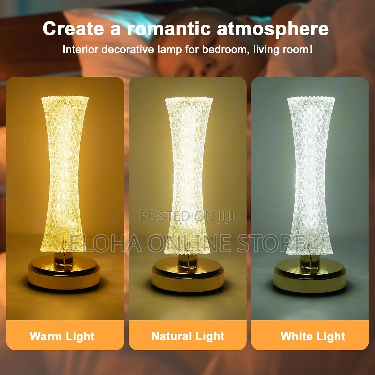 Dimmable Crystal Bedside Touch Lamp