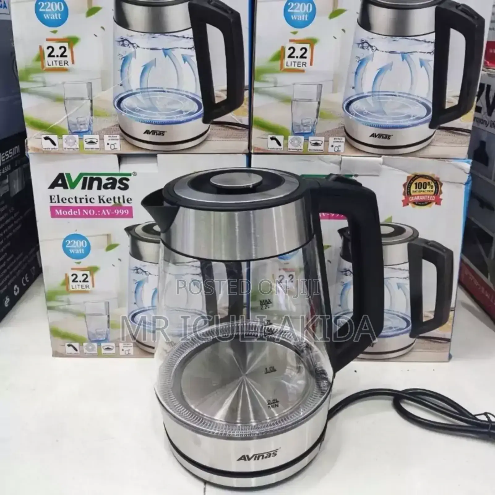 Avinas 2.2L Clear Glass Electric Milk Water Kettle