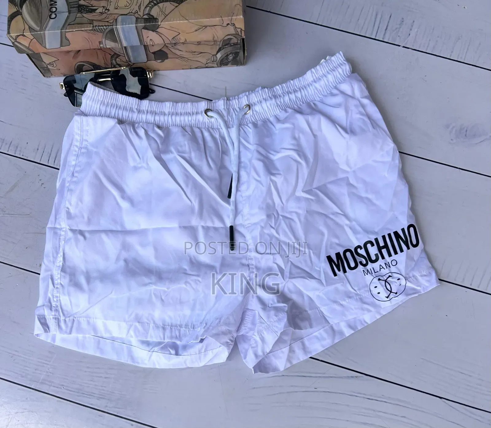 Moschino White Swim Shorts. Retro White