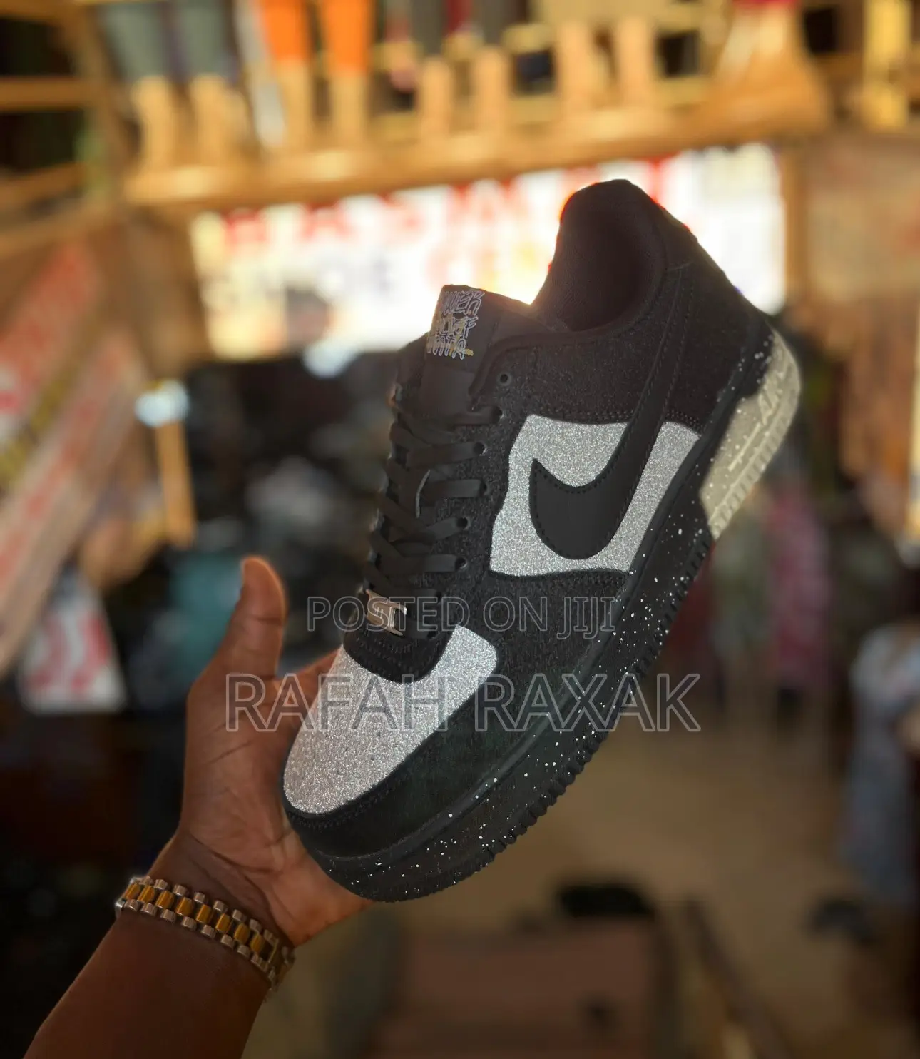 Black/Grey Glitter Nike Air Force 1 Low Luxury Sneakers