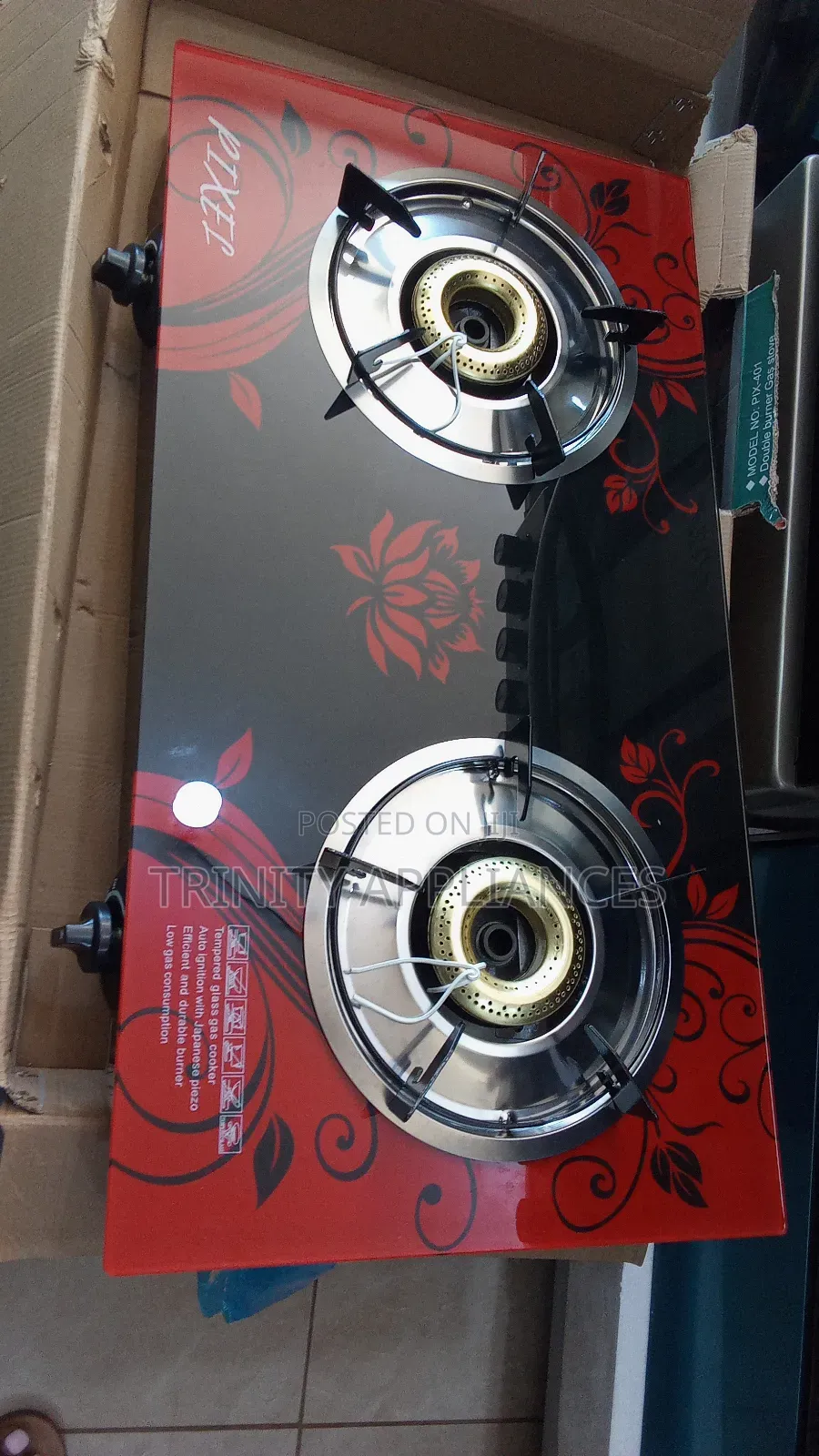 Pixel 2 Burner Tempered Glass Gas Stove