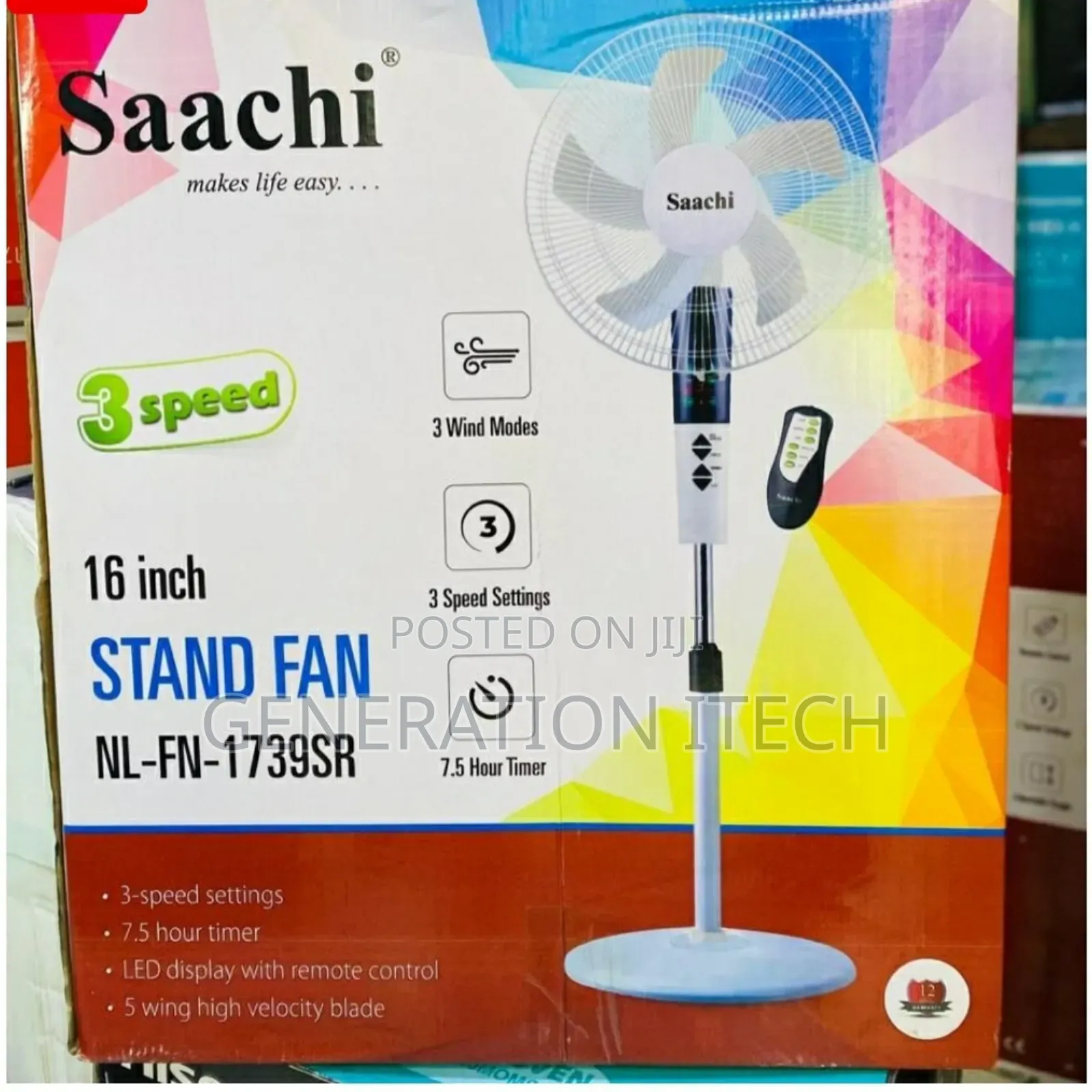 Saachi 16 Inch Stand Fan With Remote and 3 Speed Modes
