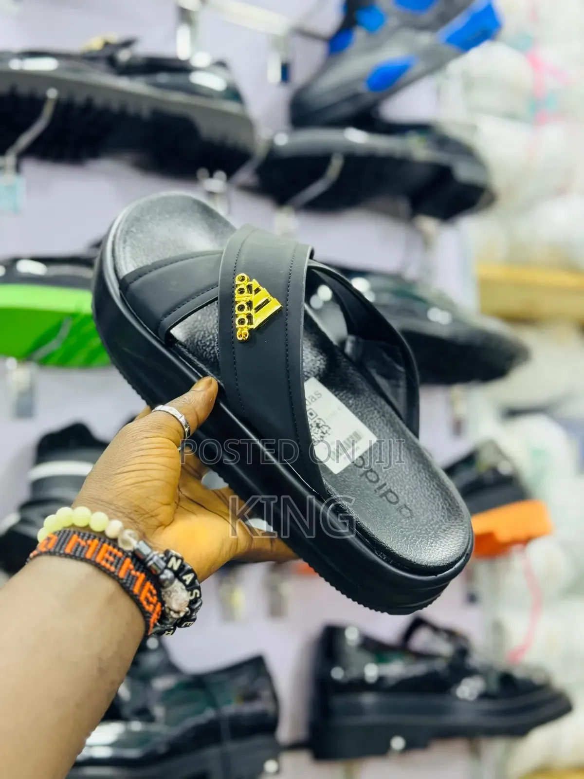 Black Adidas Sandals. Cross Strap Sandals