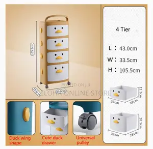 4 Tier Plastic Storage Cabinet With Drawers and Wheels