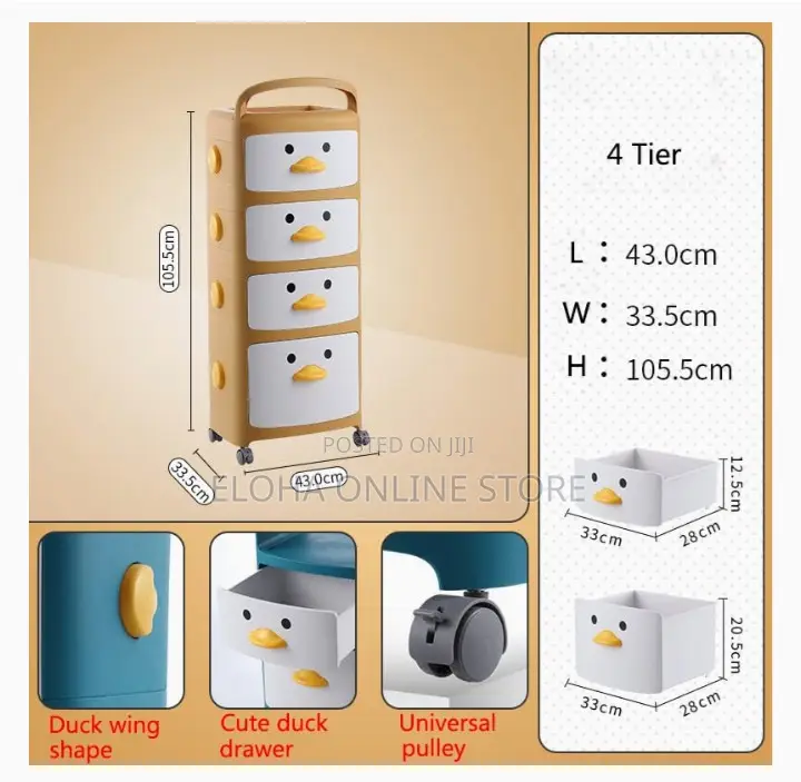 4 Tier Plastic Storage Cabinet With Drawers and Wheels
