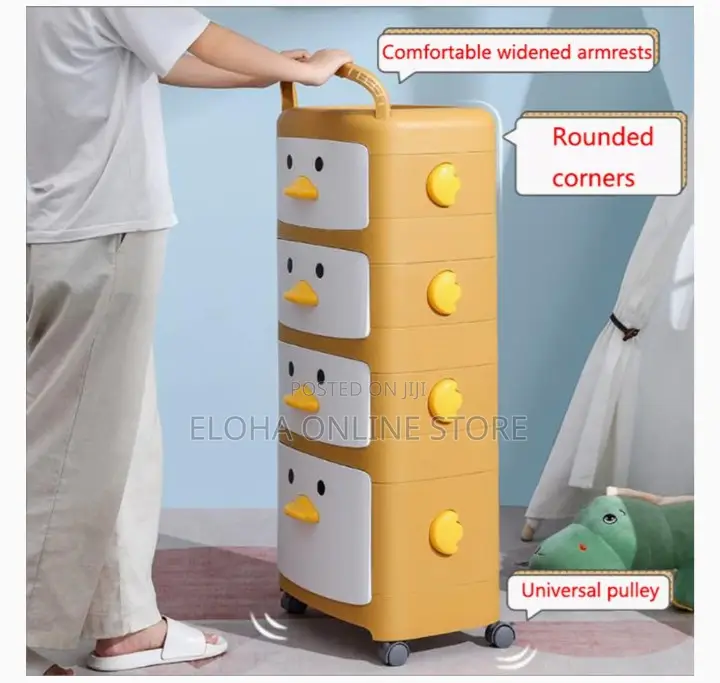4 Tier Plastic Storage Cabinet With Drawers and Wheels