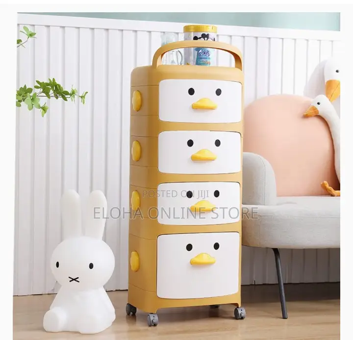 4 Tier Plastic Storage Cabinet With Drawers and Wheels