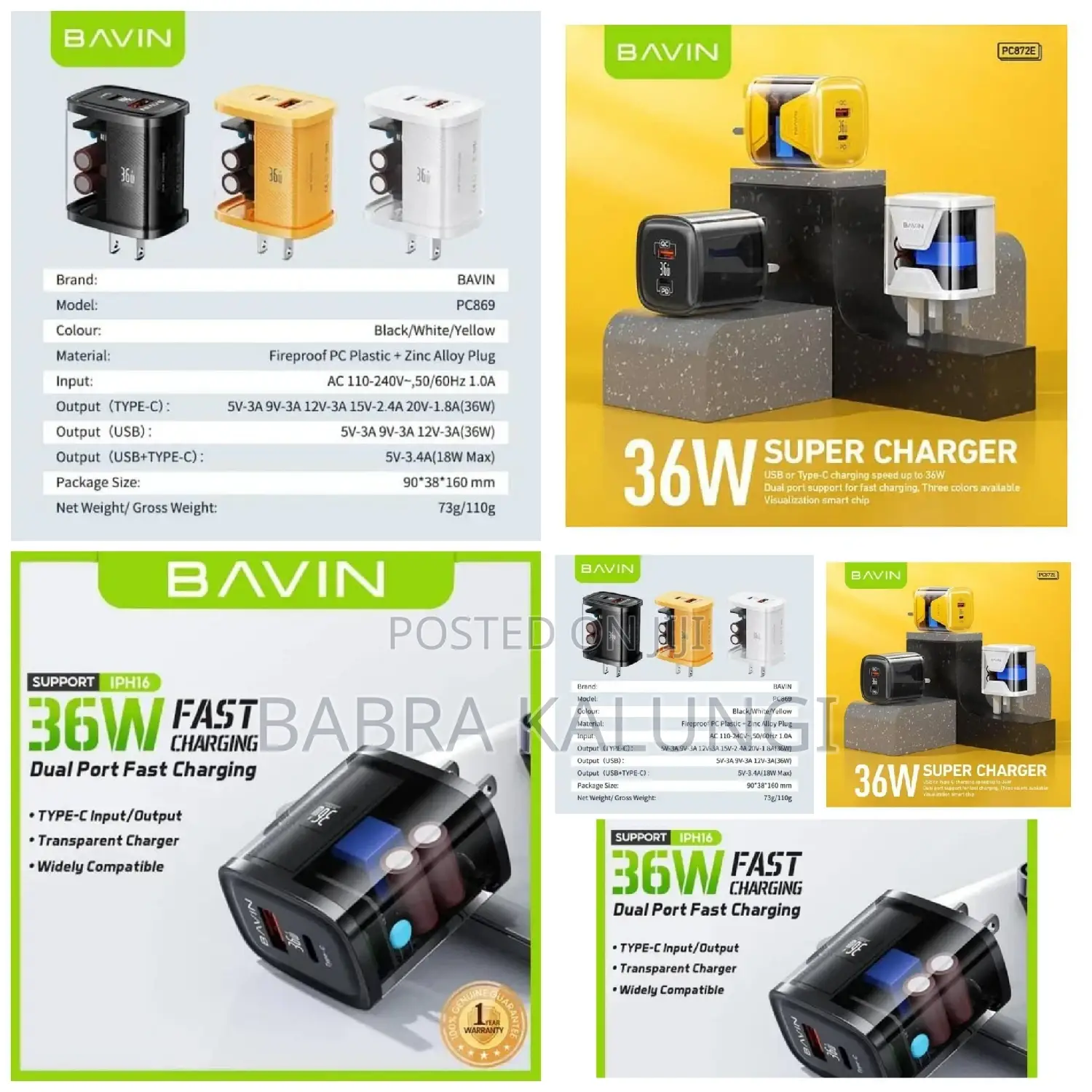 BAVIN Transparent 36W Quick Charge 3.0 With TYPE C