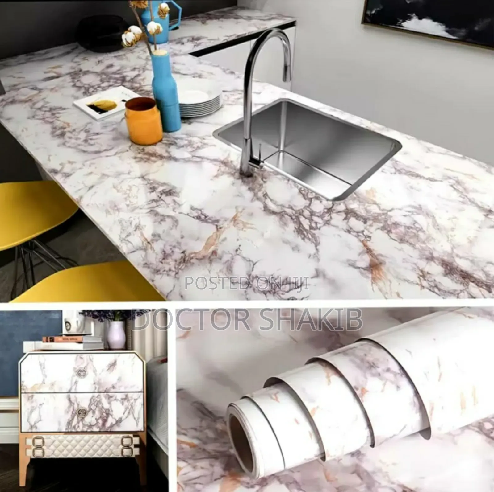 New 5m by 45cm Marble Waterproof Adhesive Wall Paper
