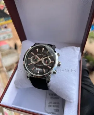 Montblanc Classy Black Silver Watch With Genuine Leather