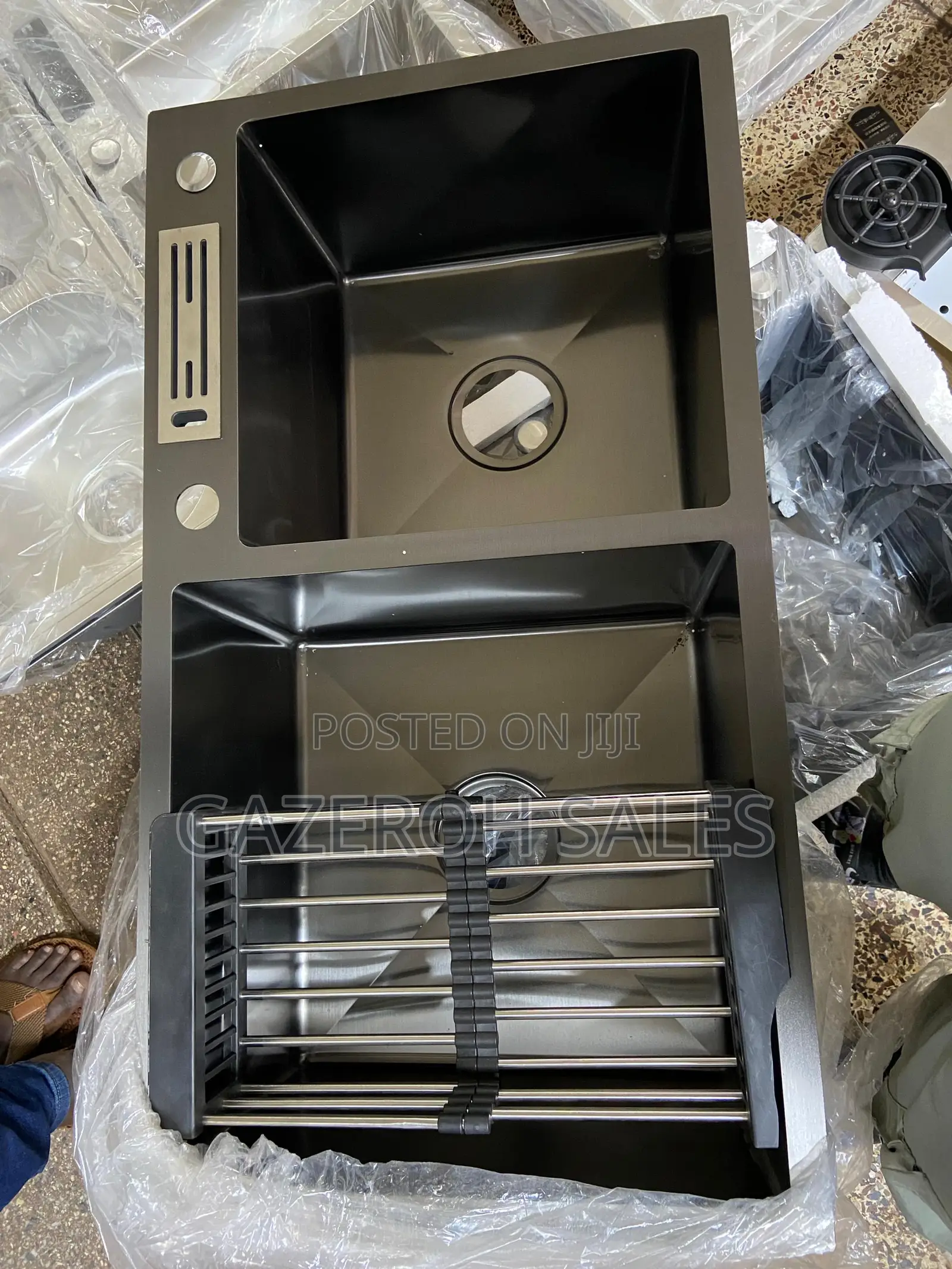Heavy-Duty Double Bowl Sink With Single Built-in Basket