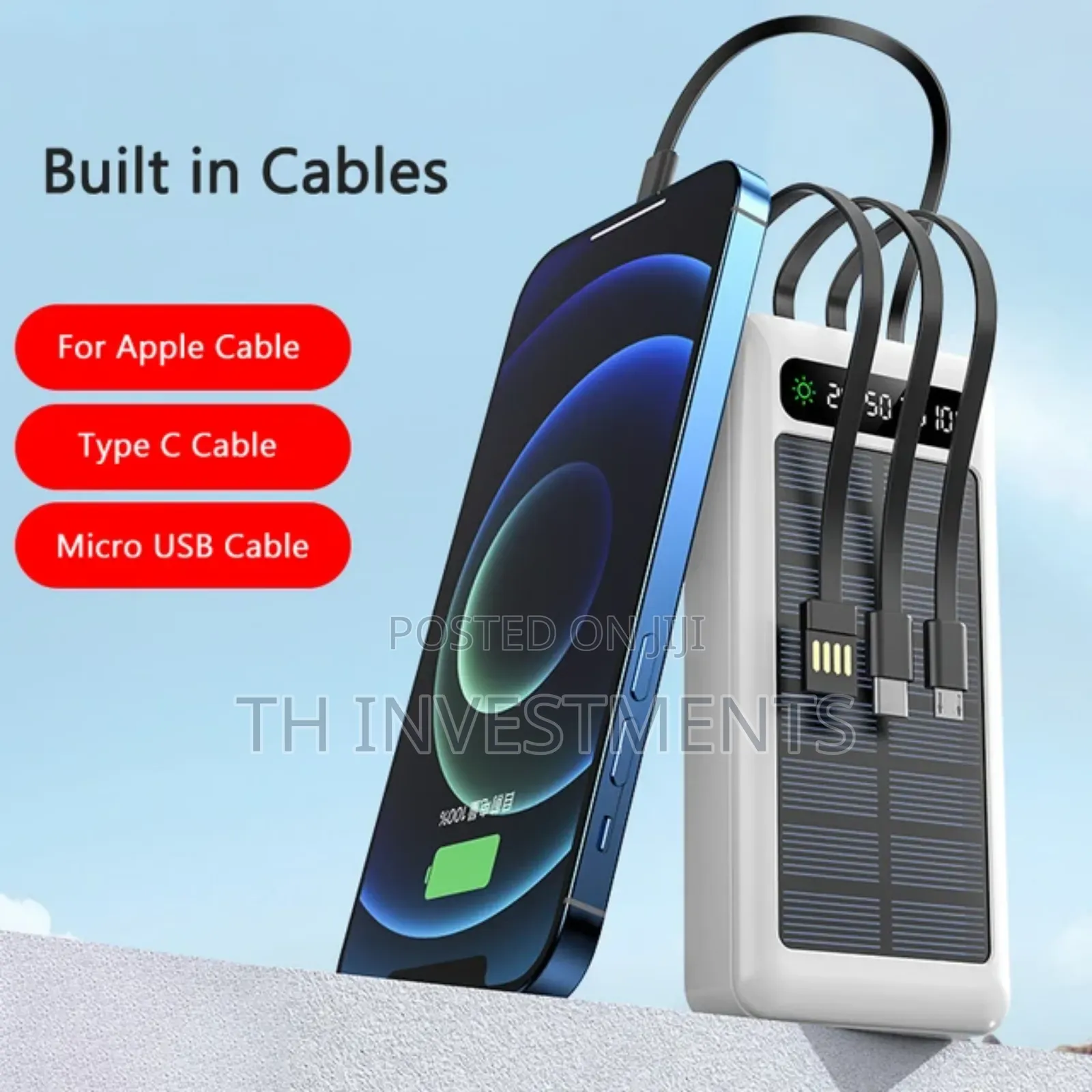 20000mah Solar Power Bank Built in Cable Outdoor Portable