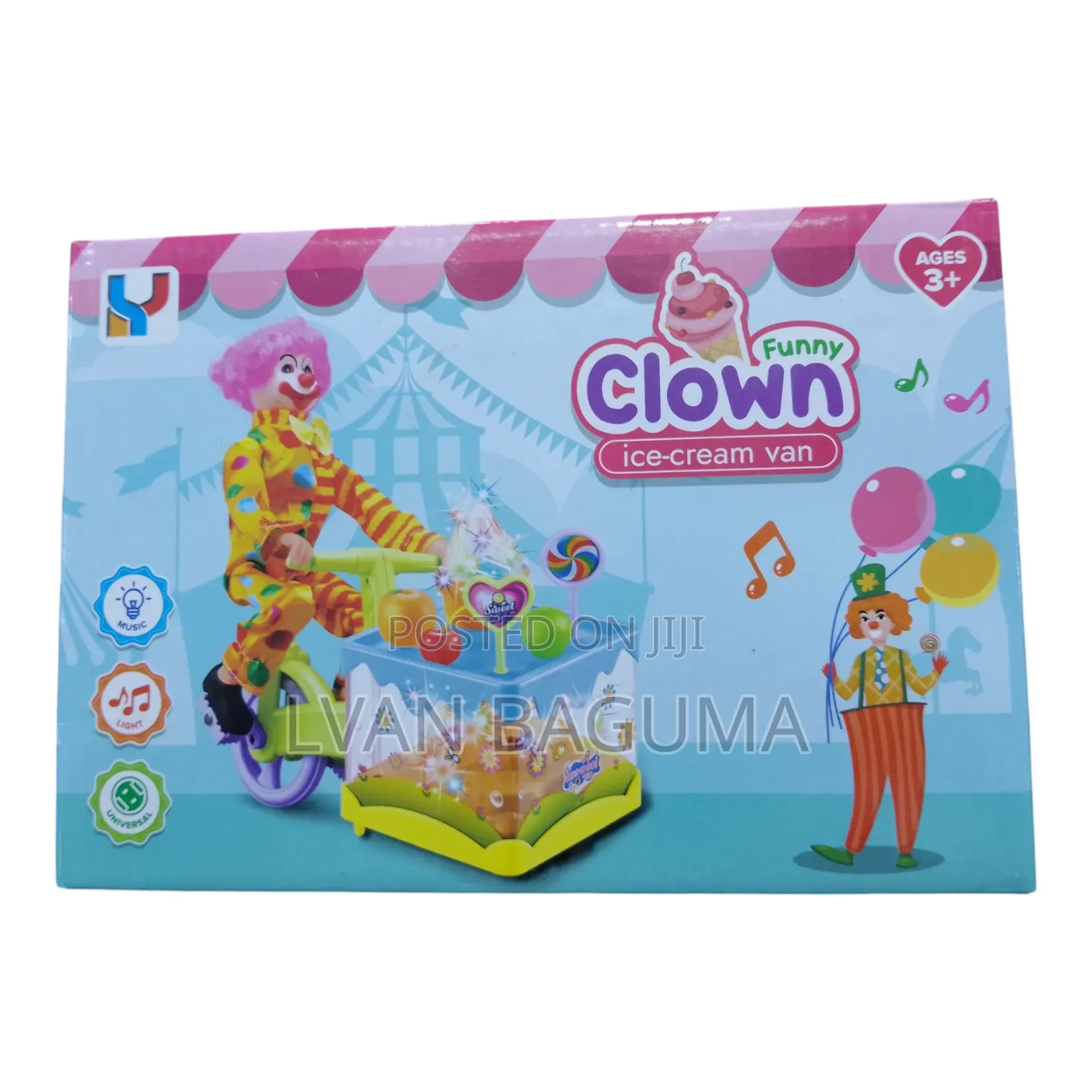 Funny Clown Ice-Cream Bicycle Toy for Kids - Music, Lights