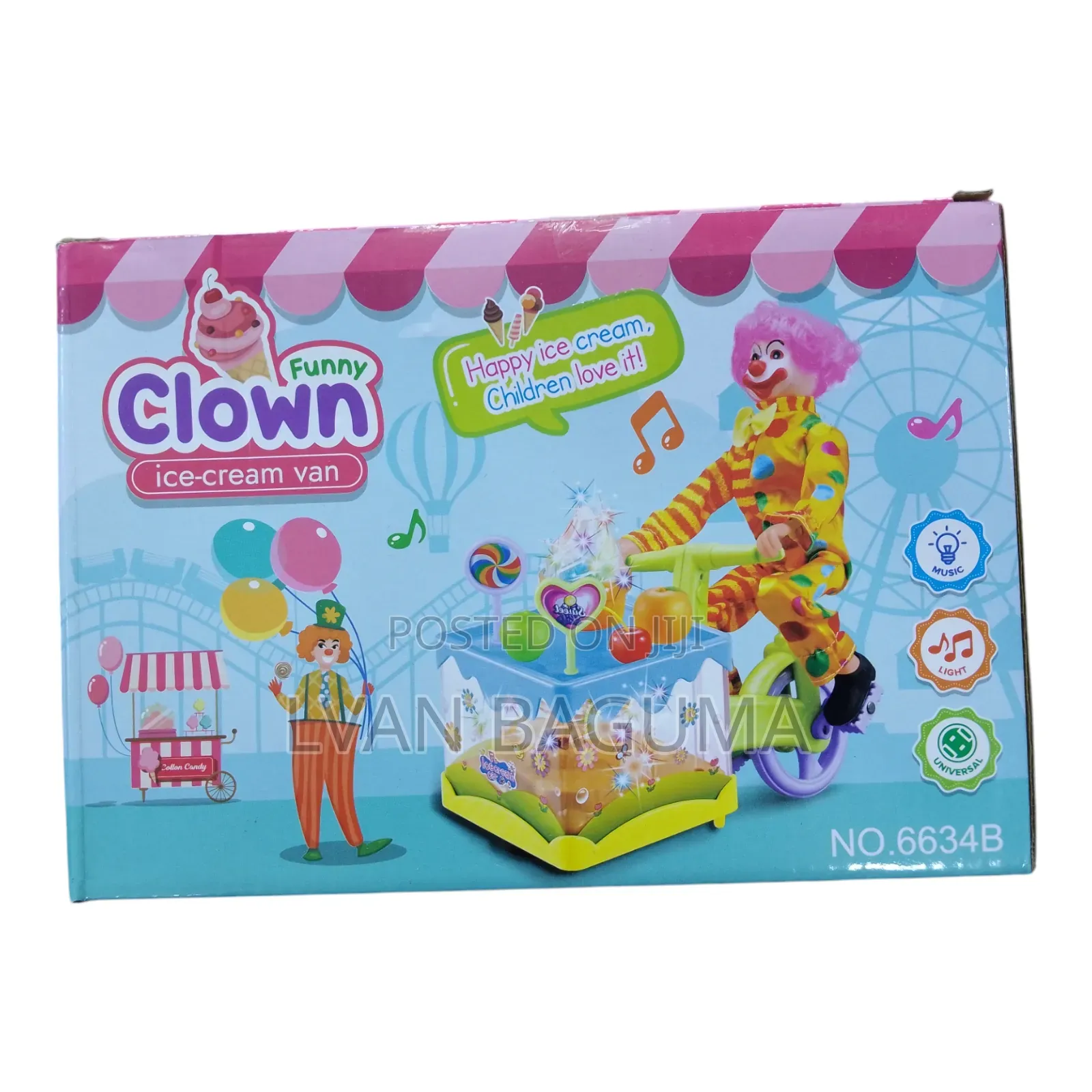 Funny Clown Ice-Cream Bicycle Toy for Kids - Music, Lights